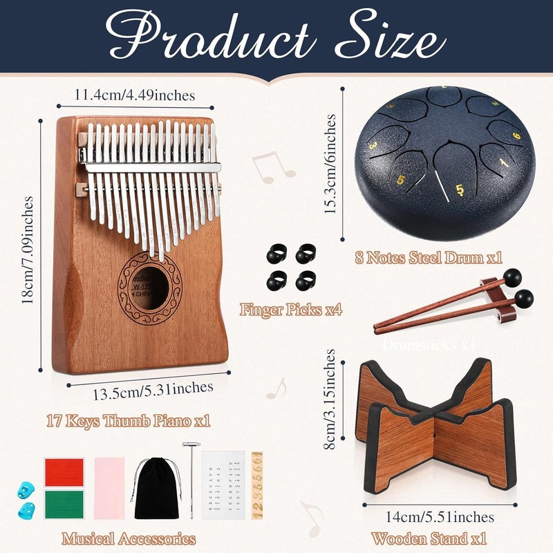 Resholder Rain Drum for Outside Garden Thumb Piano Kalimba Musical Instruments Set 8 Notes 6 Inches Steel Tongue Drum 17 Keys Finger Piano for Adult Beginners Gift for Christmas(Navy Blue) - Image 3